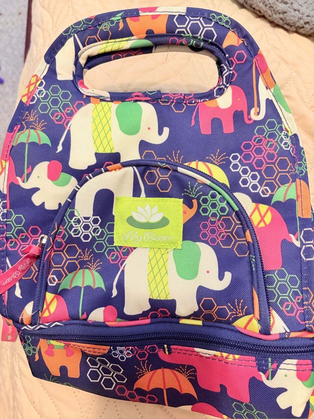 Lily Bloom Navy Multi Elephant Print Kids Lunch Bag